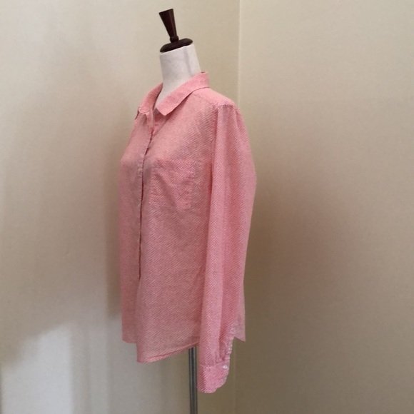 Halogen. Button down Long Sleeve Shirt. Orange and White Circle Pattern. Large. - Picture 3 of 11